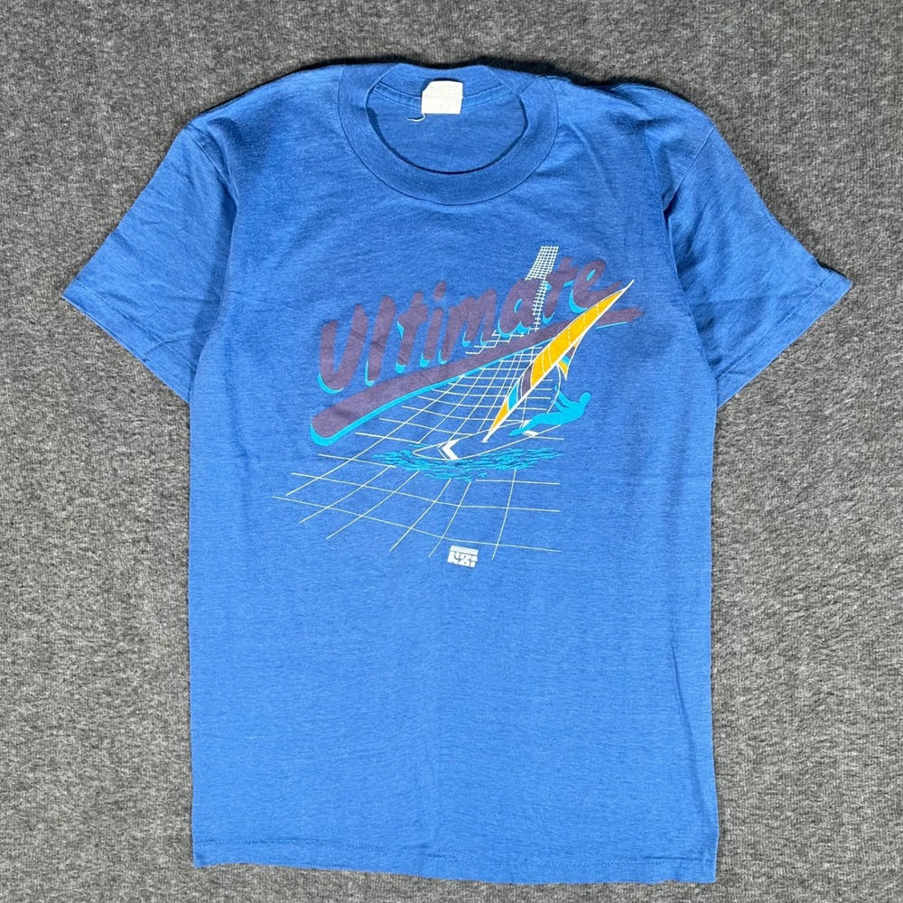 Vintage 80s Ultimate Windsurfing Graphic T-Shirt Blue Single Stitch Retro Small